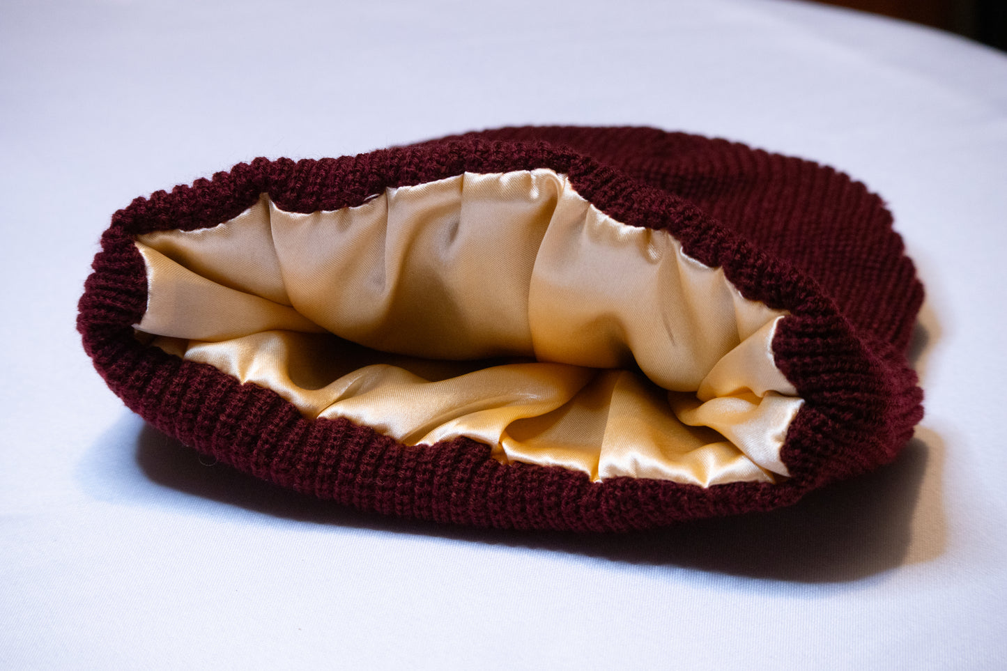 Burgundy Beanie with Pearl Satin